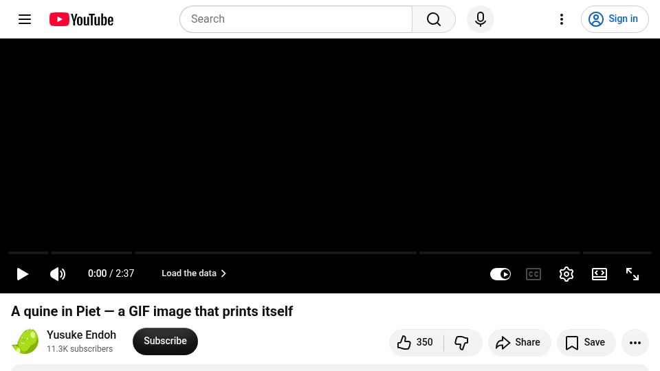 Screenshot of youtube.com: A quine in Piet – a GIF image that prints itself [video]