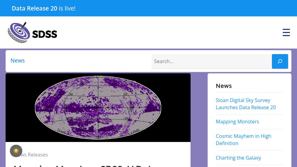 Screenshot of sdss.org: An all-sky map of half a million supermassive black holes