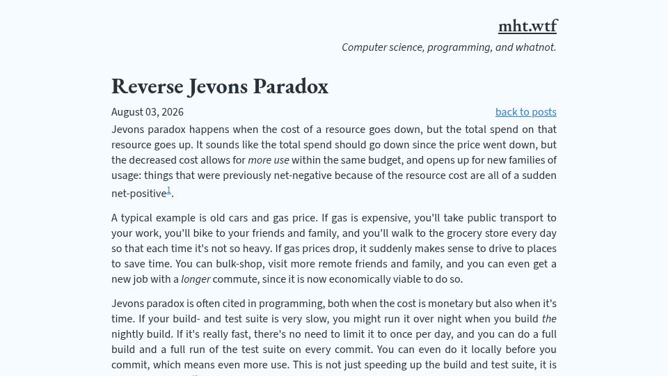 Screenshot of mht.wtf: Reverse Jevons Paradox