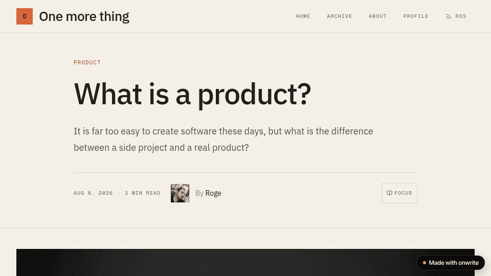 Screenshot of roge.onwrite.app: What is a product?