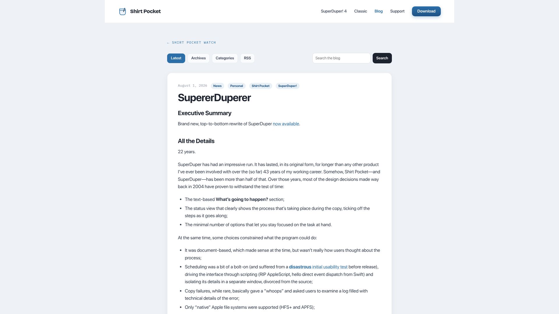 Screenshot of shirtpocket.com: SupererDuperer