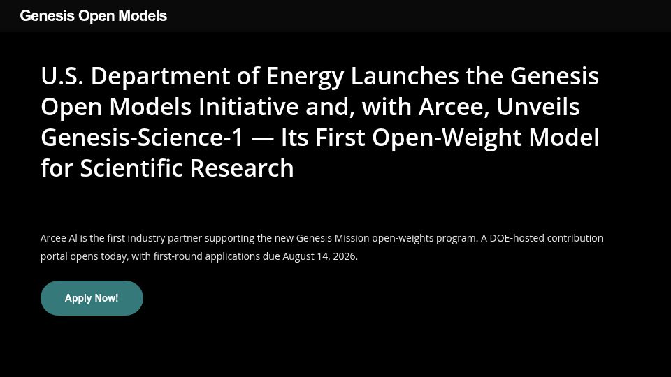 Screenshot of genesisopenmodels.anl.gov: U.S. Department of Energy Launches the Genesis Open Models Initiative
