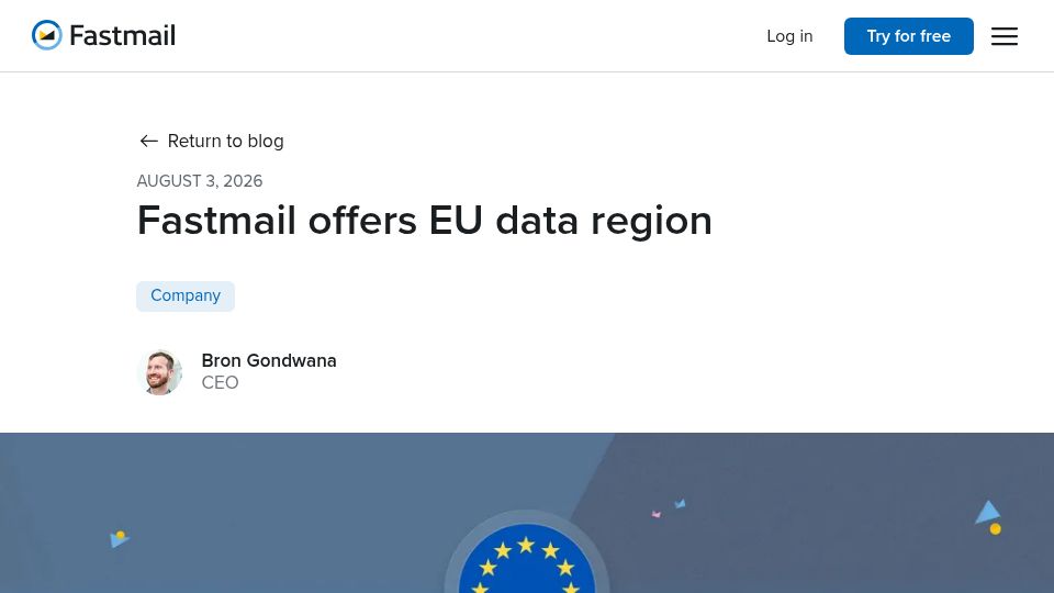 Screenshot of fastmail.com: Fastmail offers EU data region