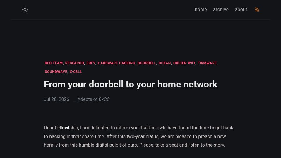 Screenshot of adepts.of0x.cc: From your doorbell to your home network