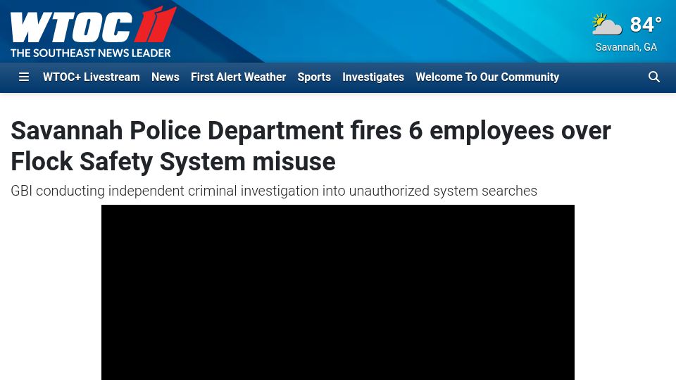 Screenshot of wtoc.com: Georgia police officers fired after Flock camera misuse