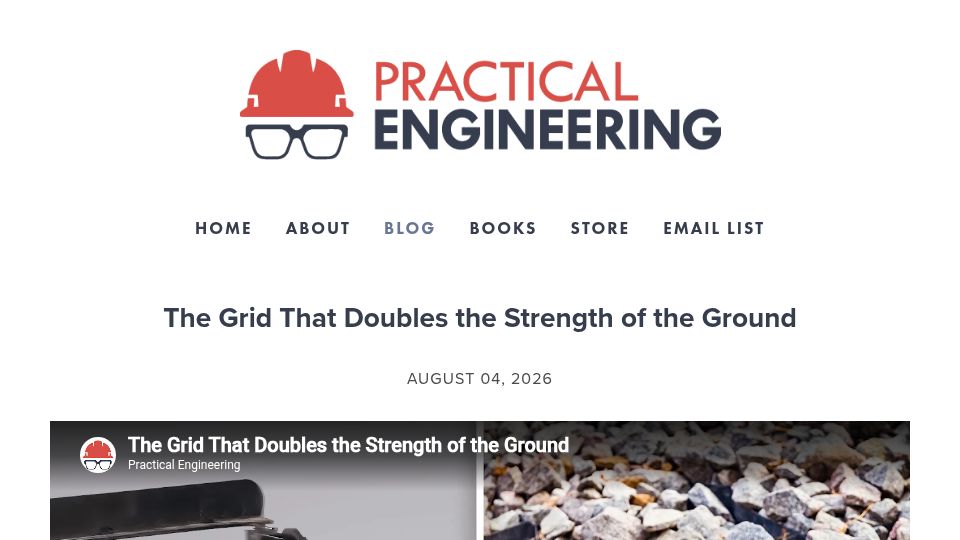 Screenshot of practical.engineering: The Grid That Doubles the Strength of the Ground