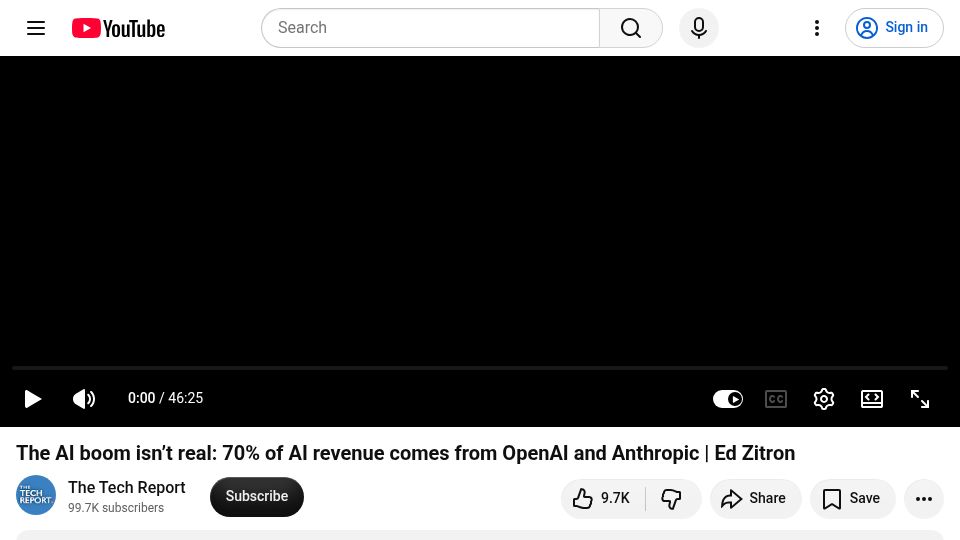 Screenshot of youtube.com: 70% of AI revenue comes from OpenAI and Anthropic