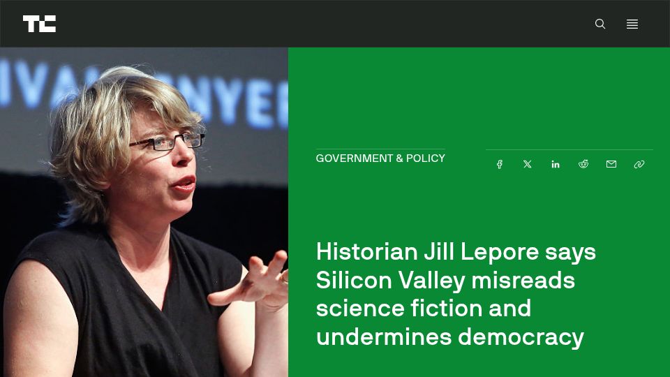 Screenshot of techcrunch.com: Silicon Valley misreads science fiction and undermines democracy