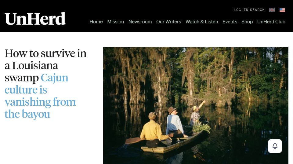 Screenshot of unherd.com: How to Survive in a Louisiana Swamp