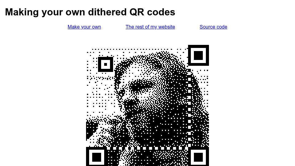 Screenshot of andrewt.net: Dithered QR Codes