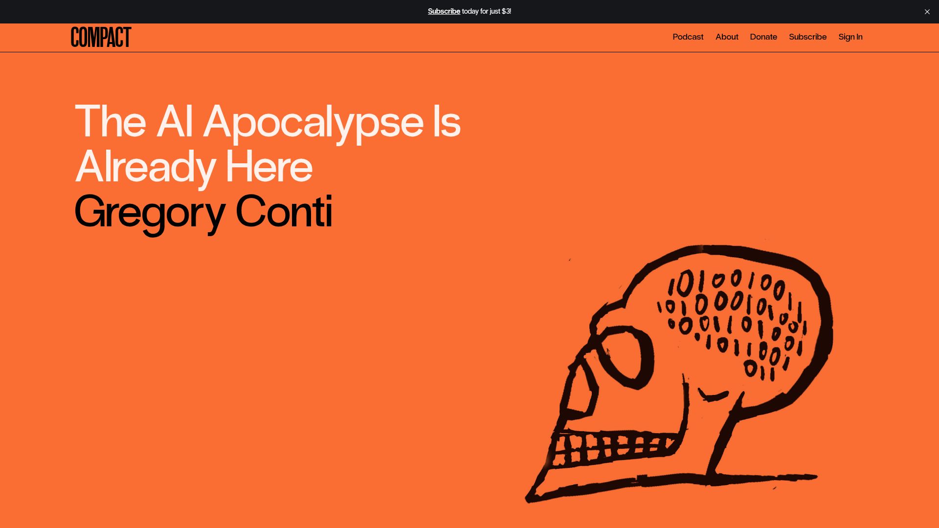 Screenshot of compactmag.com: The AI Apocalypse Is Here