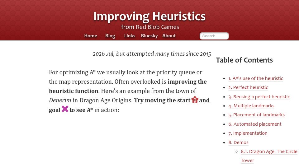 Screenshot of redblobgames.com: Improving Heuristics for A* Pathfinding