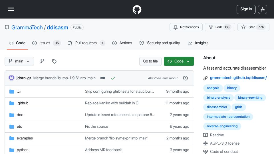 Screenshot of github.com: Datalog Disassembly