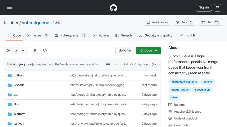 Screenshot of github.com: Uber SubmitQueue: a high-performance speculative merge queue