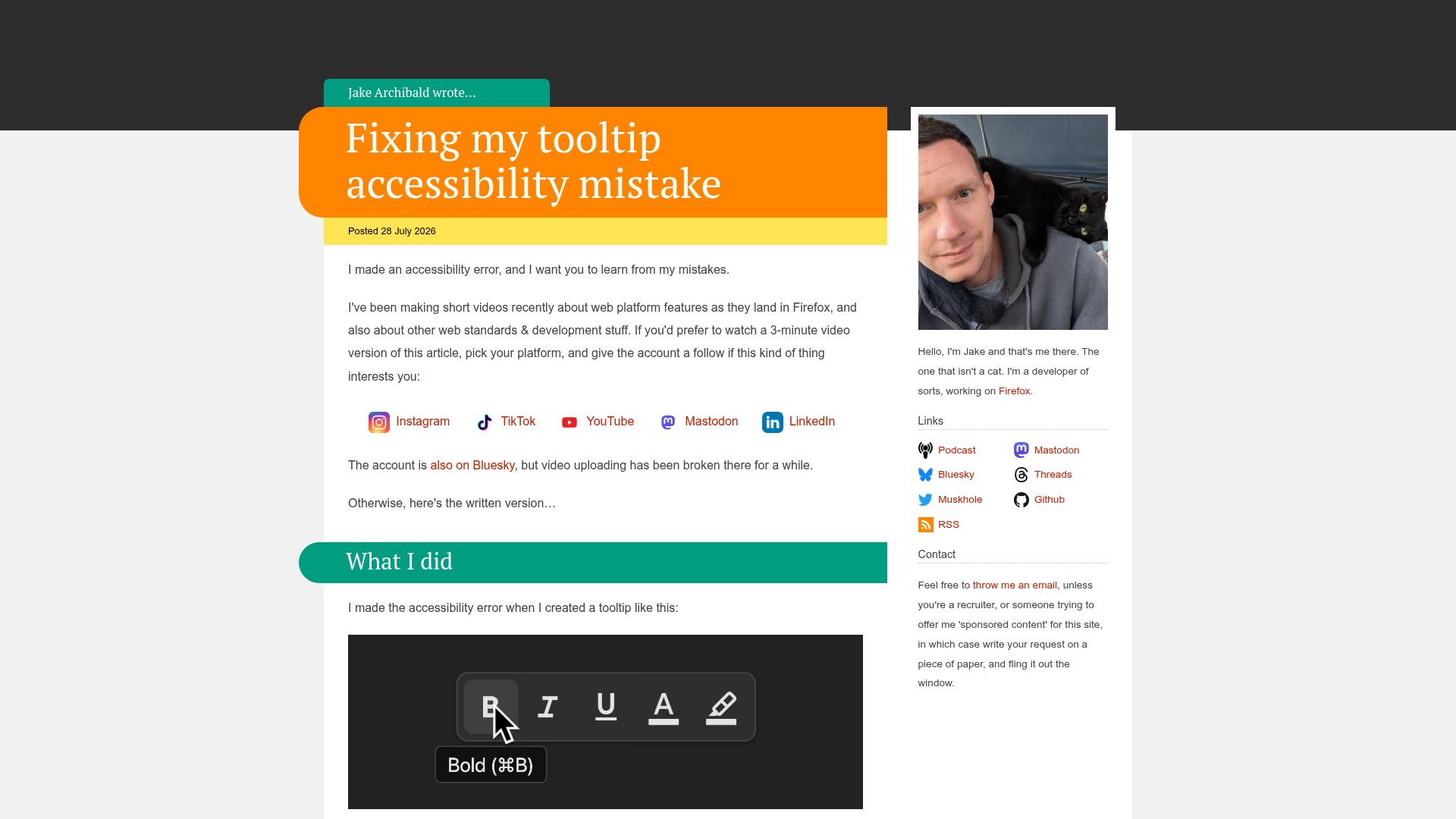Screenshot of jakearchibald.com: Fixing my tooltip accessibility mistake