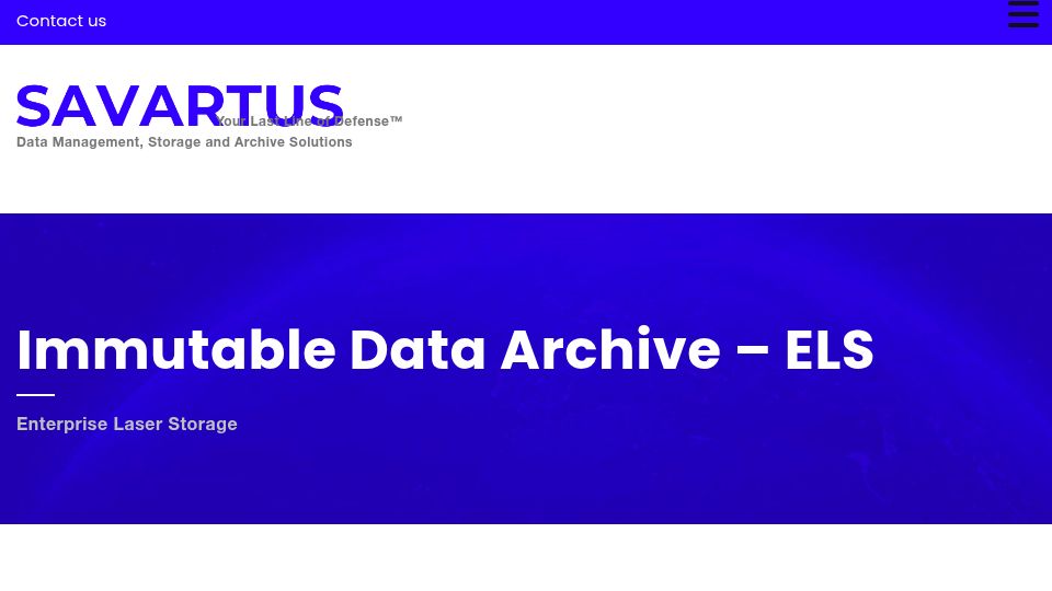 Screenshot of savartus.com: Physically Immutable Optical Archive Libraries