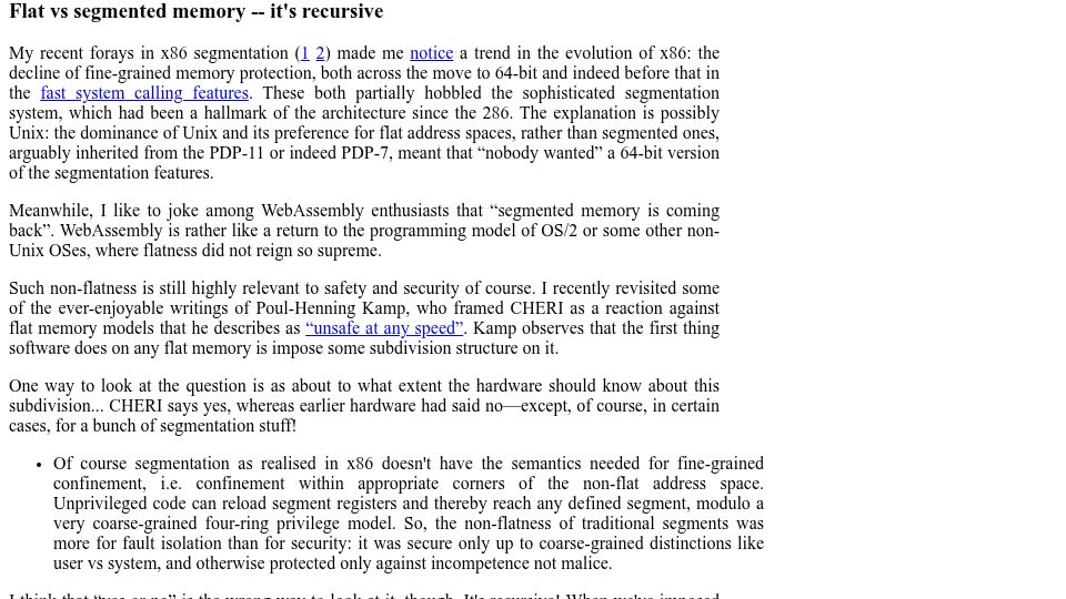 Screenshot of humprog.org: Flat vs. segmented memory – it's recursive