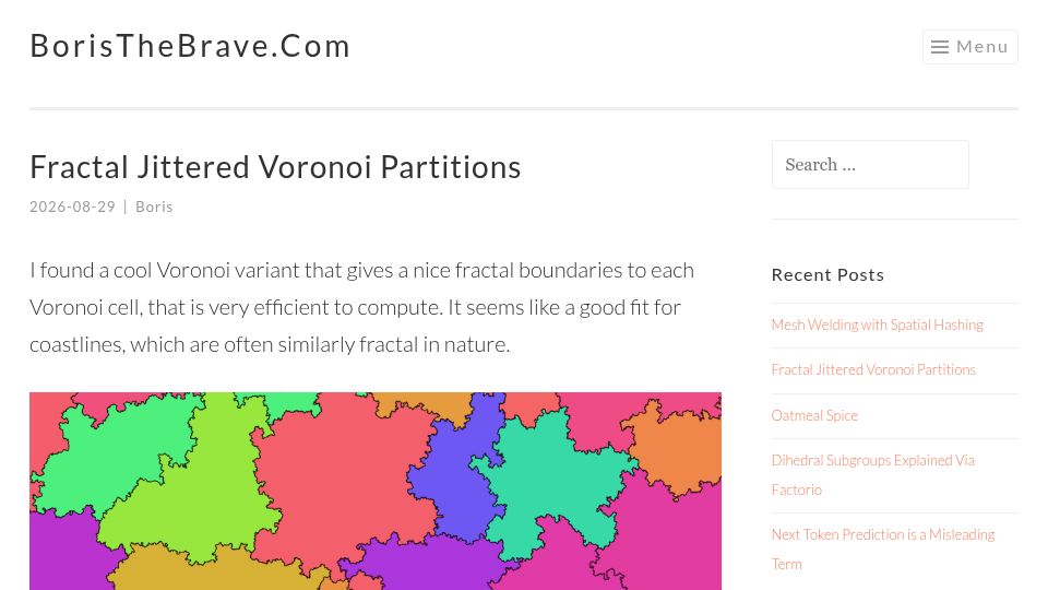 Screenshot of boristhebrave.com: Fractal Jittered Voronoi Partitions