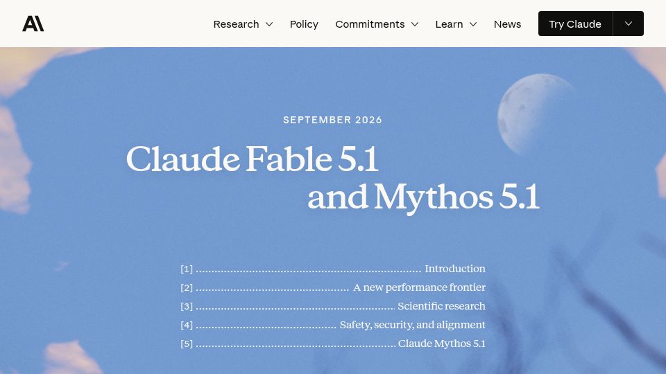 Screenshot of anthropic.com: Claude Fable 5.1 and Claude Mythos 5.1