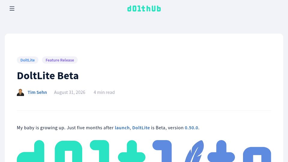 Screenshot of dolthub.com: DoltLite: A SQLite fork with Git-style version control, built with 2k agent PRs