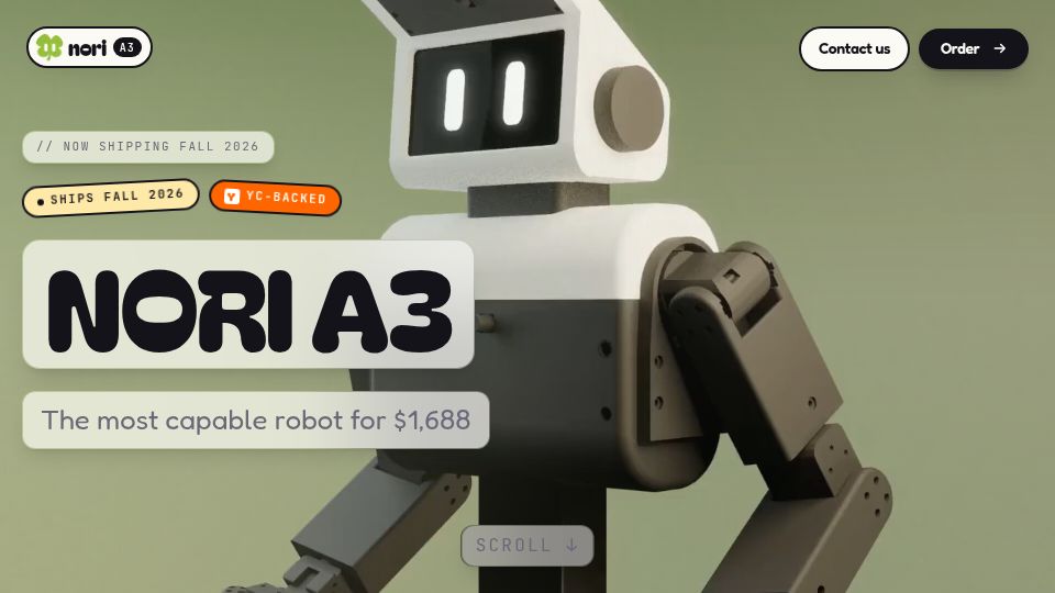 Screenshot of norirobotics.com: Launch HN: Nori Robotics (YC S26) – A low-cost humanoid robot for development