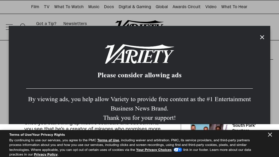 Screenshot of variety.com: Movie Review: Musk