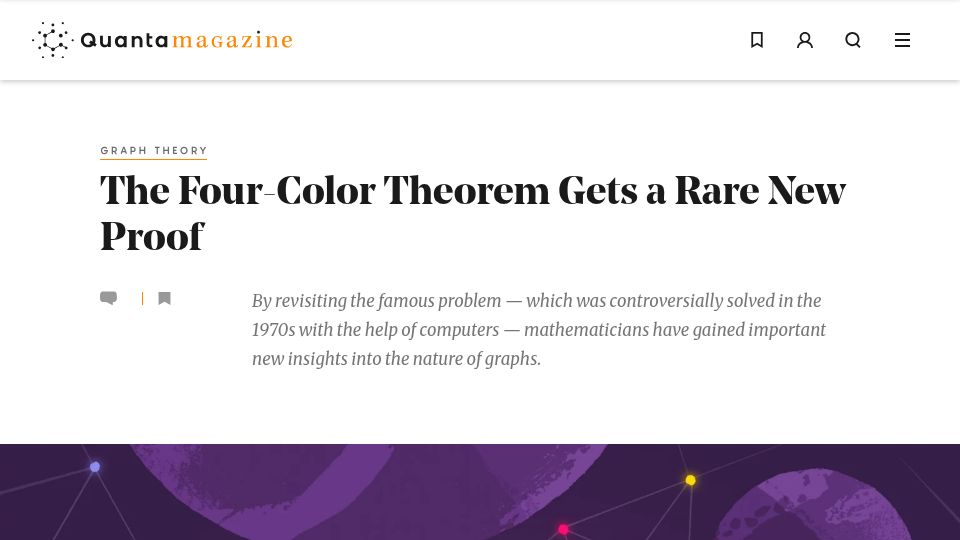 Screenshot of quantamagazine.org: The Four-Color Theorem Gets a Rare New Proof