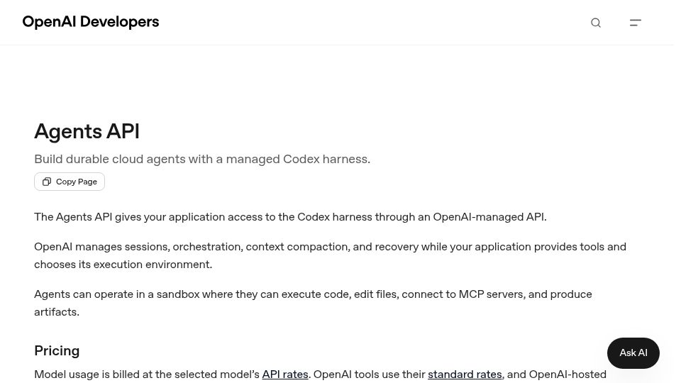 Screenshot of developers.openai.com: OpenAI Agents API