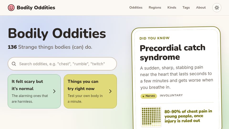 Screenshot of vester.si: Show HN: Bodily Oddities