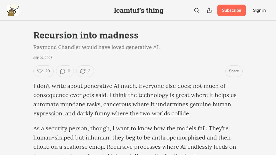 Screenshot of blog.coredump.cx: Recursion into madness