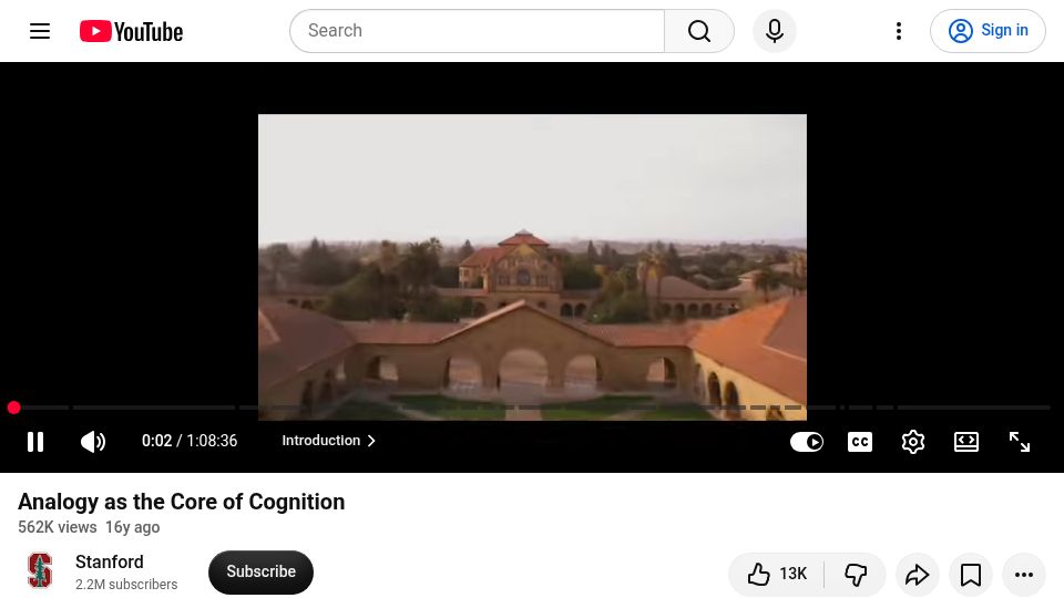 Screenshot of youtube.com: Douglas Hofstadter: Analogy as the Core of Cognition [video]
