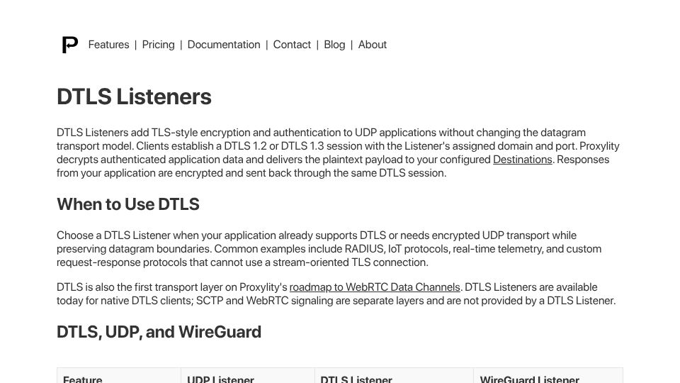 Screenshot of proxylity.com: Serverless DTLS