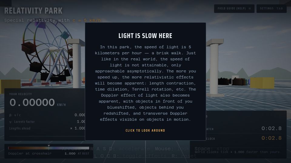 Screenshot of rivendell.dmitrybrant.com: Show HN: What if the speed of light was 5 km/h?