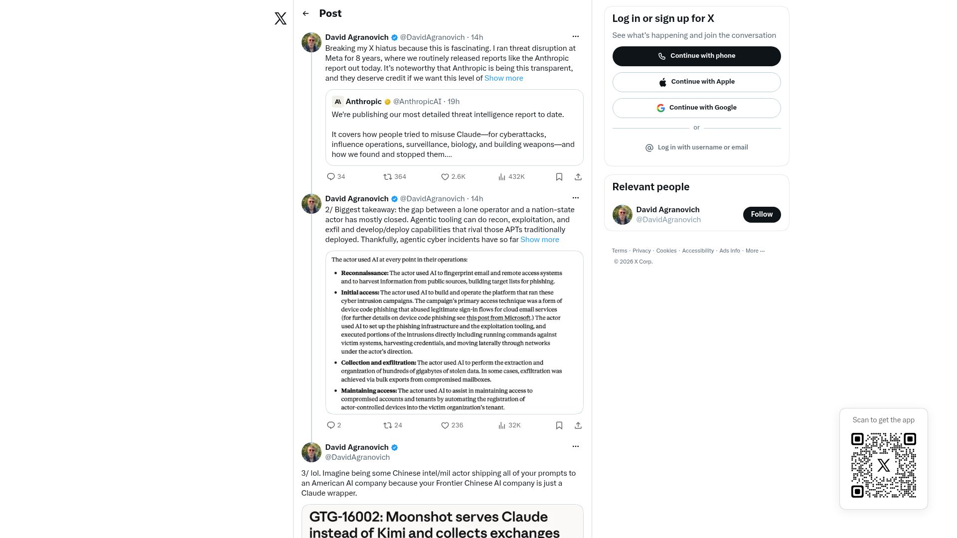 Screenshot of twitter.com: Moonshot serves Claude instead of Kimi and collects exchanges for model training