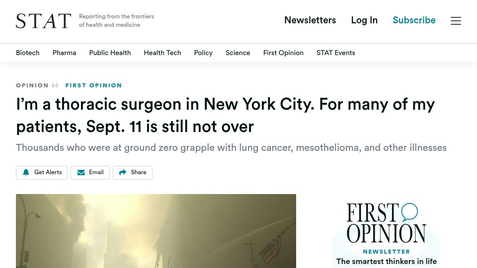 Screenshot of statnews.com: New York thoracic surgeon: "For many patients 9/11 is not over"