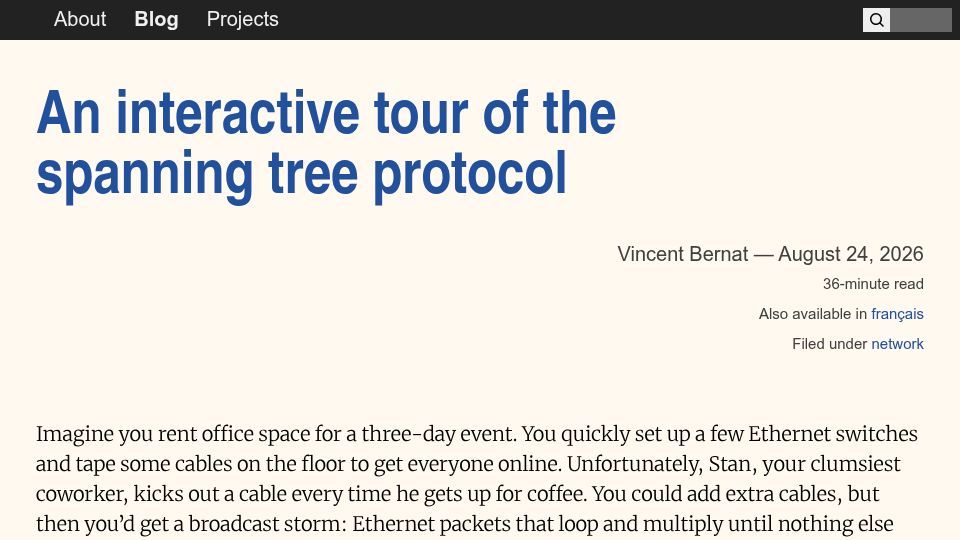 Screenshot of vincent.bernat.ch: An interactive tour of the spanning tree protocol
