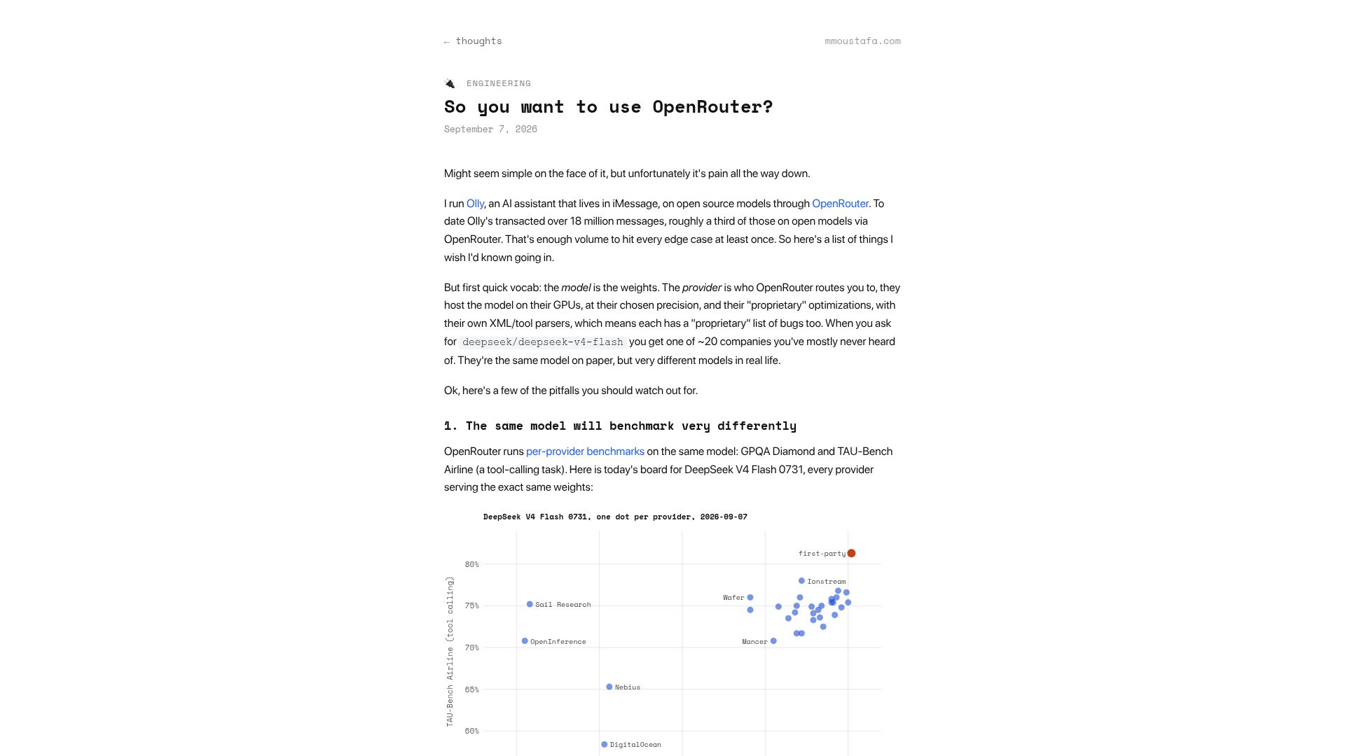Screenshot of mmoustafa.com: So you want to use OpenRouter?