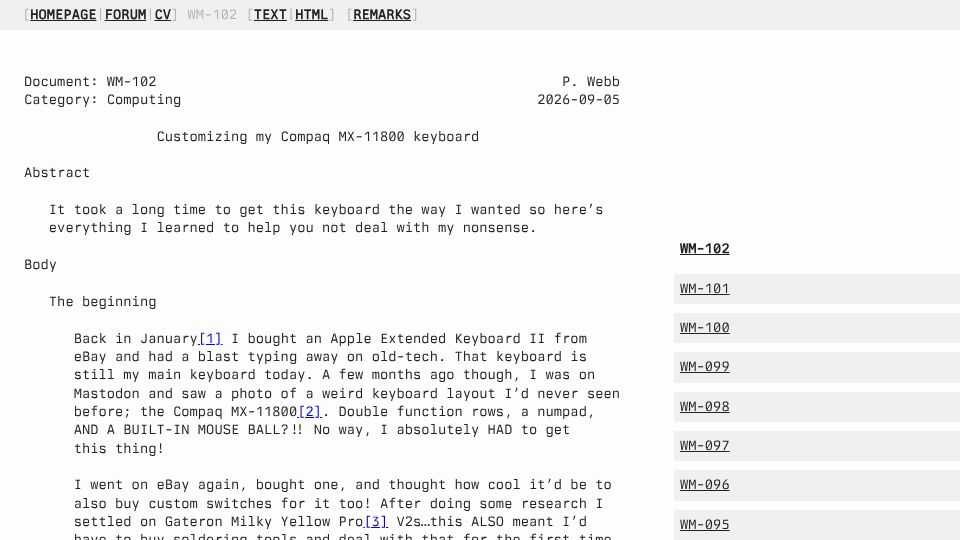 Screenshot of blog.webb.page: Customizing my Compaq MX-11800 keyboard