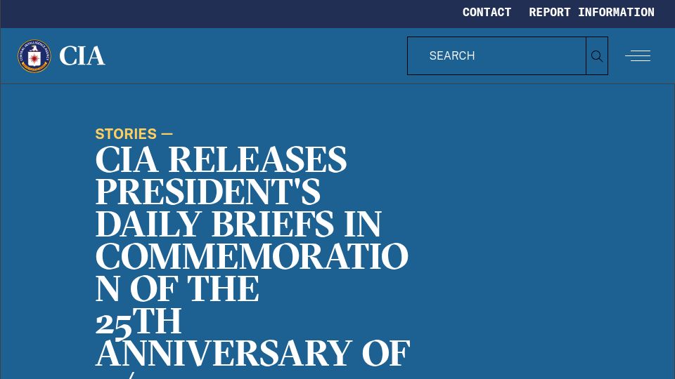 Screenshot of cia.gov: CIA Releases President's Daily Briefs in Commemoration of 9/11