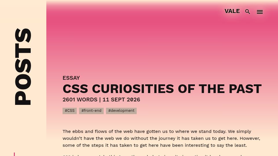 Screenshot of vale.rocks: CSS Curiosities of the Past