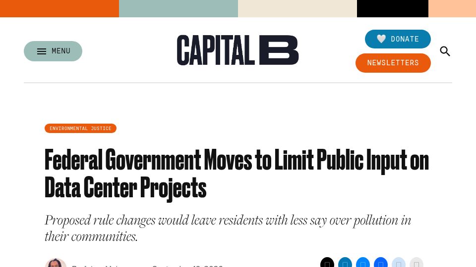 Screenshot of capitalbnews.org: The EPA is planning to scrap public review rules for data center pollution