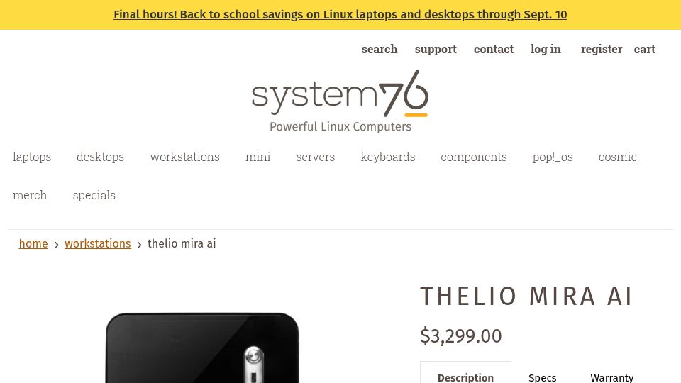 Screenshot of system76.com: Thelio Mira AI Linux Workstation: 192 GB GPU Memory