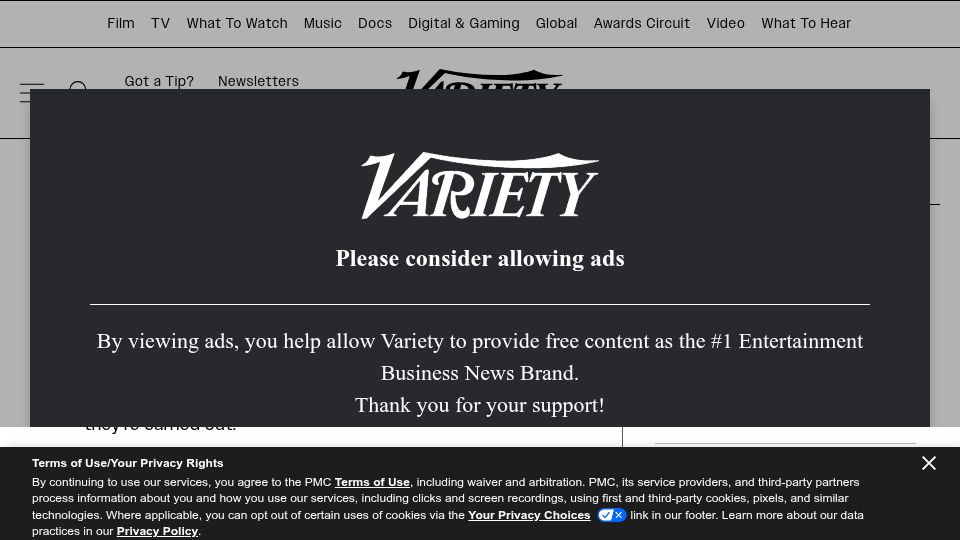 Screenshot of variety.com: NAZA a Devastating Exposé of Israeli Genocidal Policy in Gaza