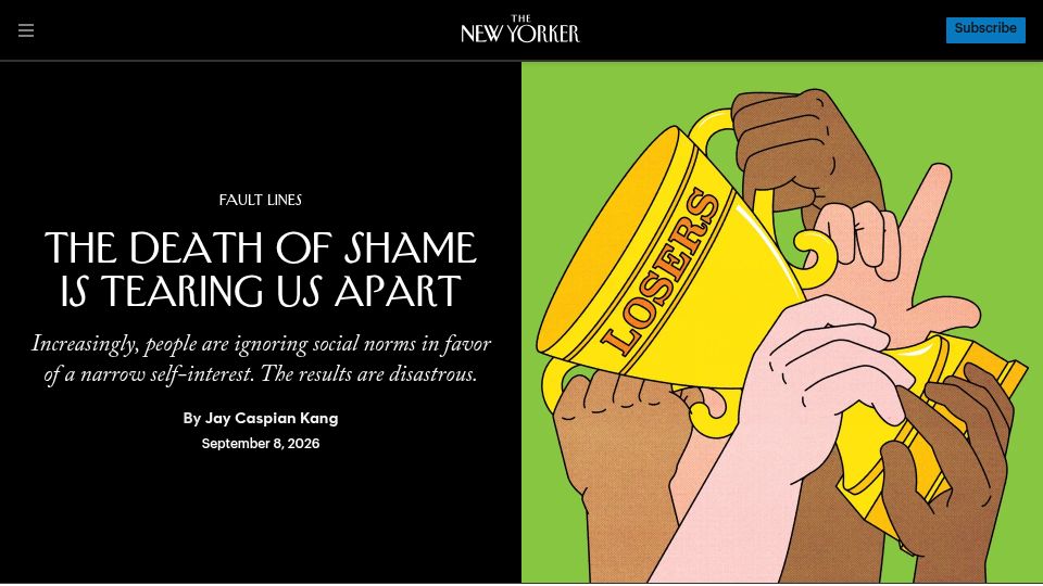 Screenshot of newyorker.com: The Death of Shame Is Tearing Us Apart