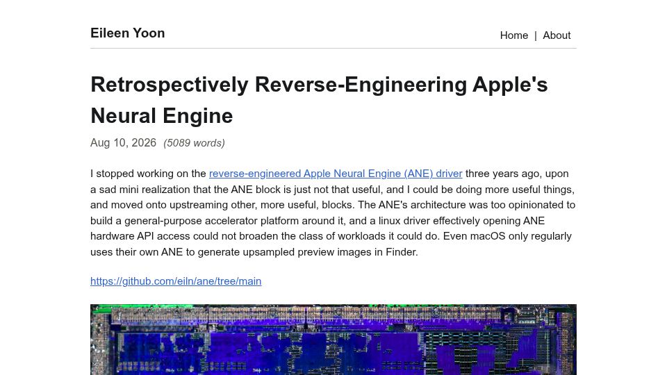 Screenshot of eiln.github.io: Retrospectively Reverse-Engineering Apple's Neural Engine