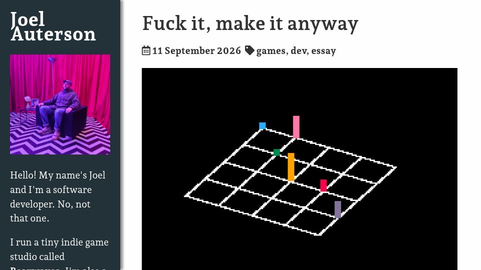Screenshot of joelotter.com: Fuck it, make it anyway
