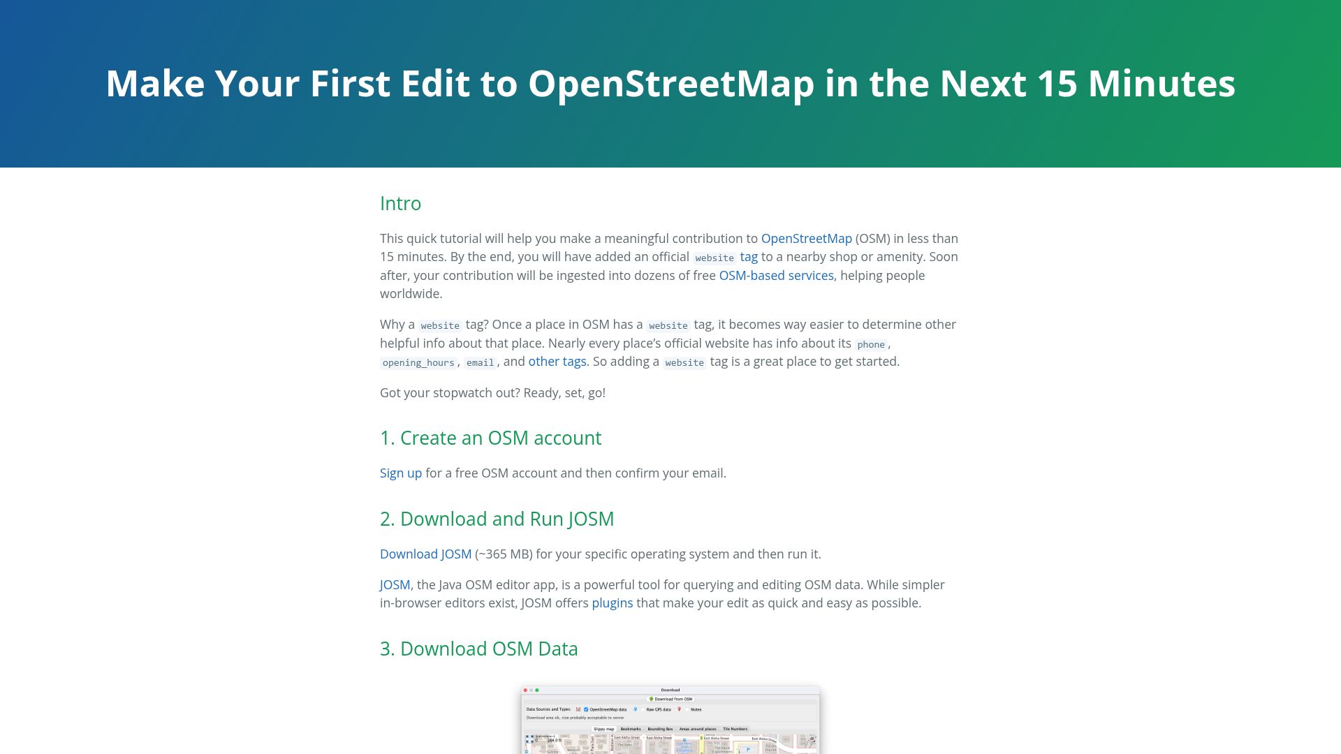 Screenshot of high5apps.github.io: Make your first edit to OpenStreetMap