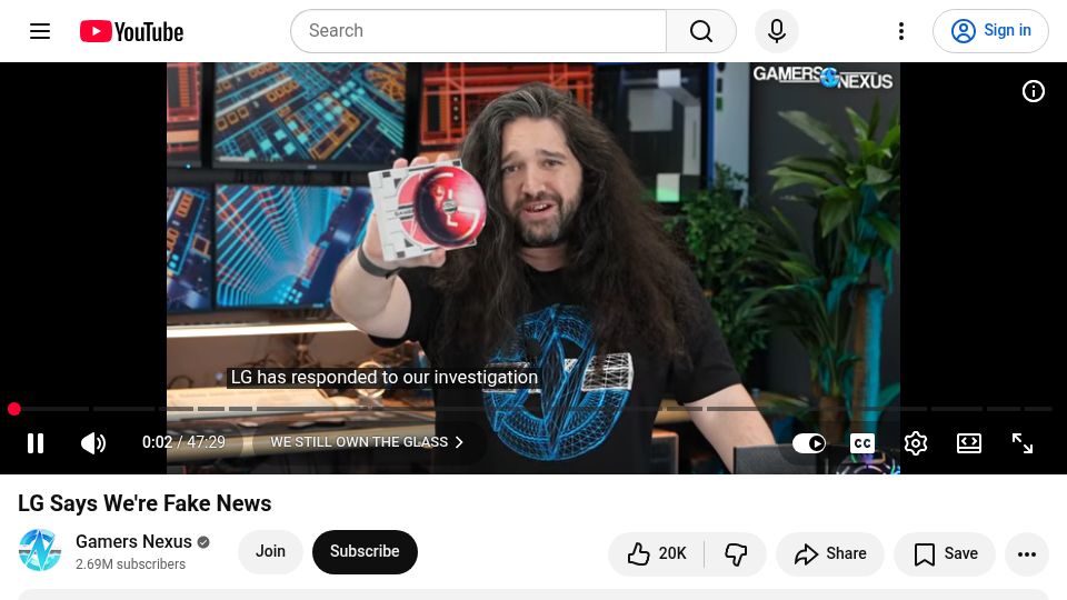 Screenshot of youtube.com: LG Says We're Fake News [video]