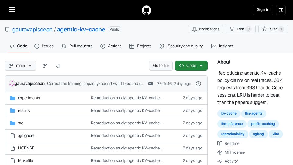 Screenshot of github.com: LRU is harder to beat than the KV-cache papers suggest
