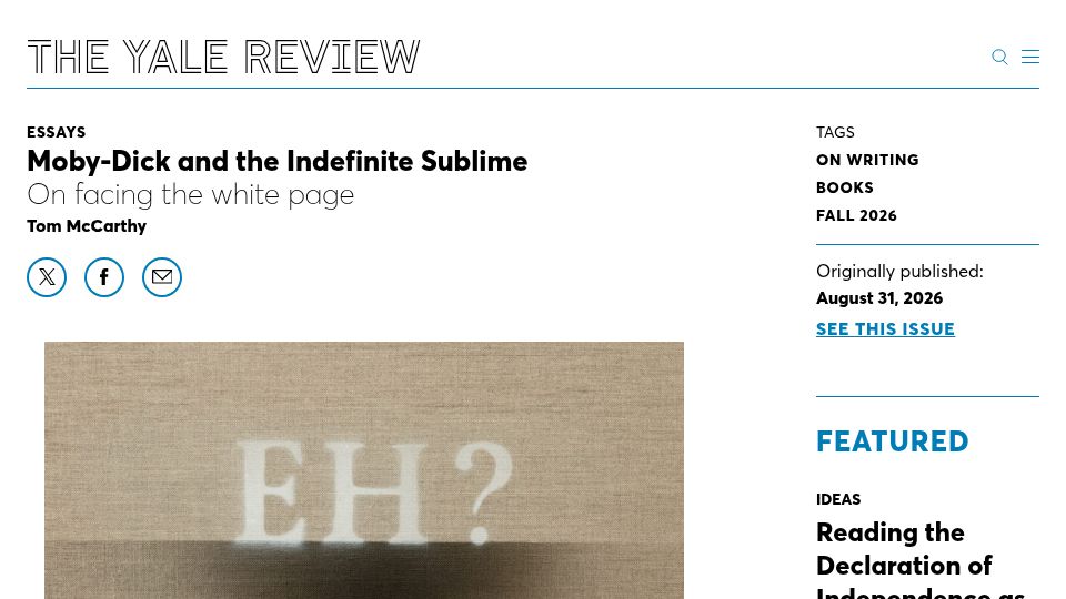 Screenshot of yalereview.org: Moby-Dick and the Indefinite Sublime: On facing the white page